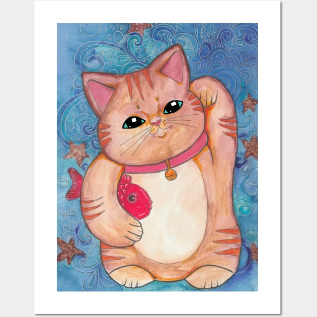 Orange Tabby Lucky Cat Wall Art by JenStedman73